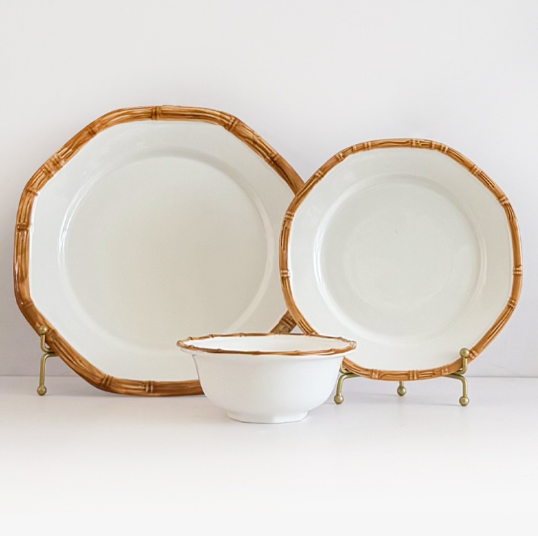 Grandwell Elegant Hand-painted Bamboo Rim Porcelain Dinner Plate For All Occasions