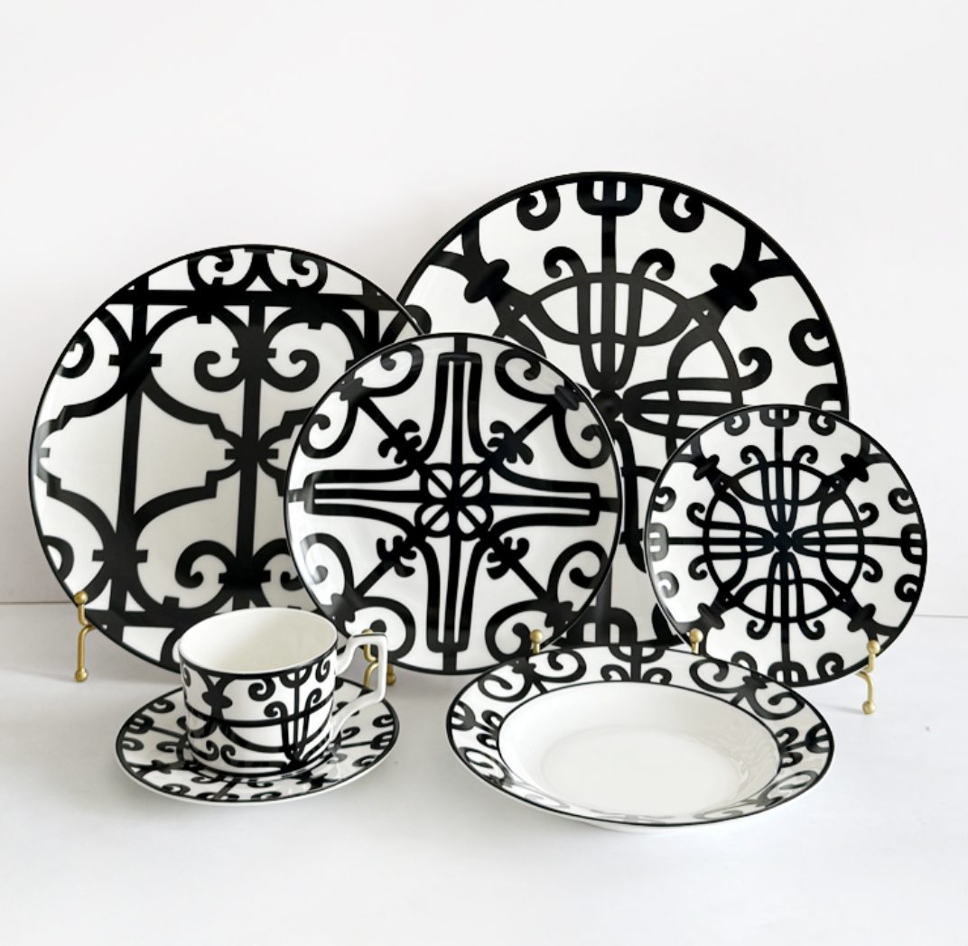 Grandwell Black Version tableware art round plate dinner plates bone china dishes