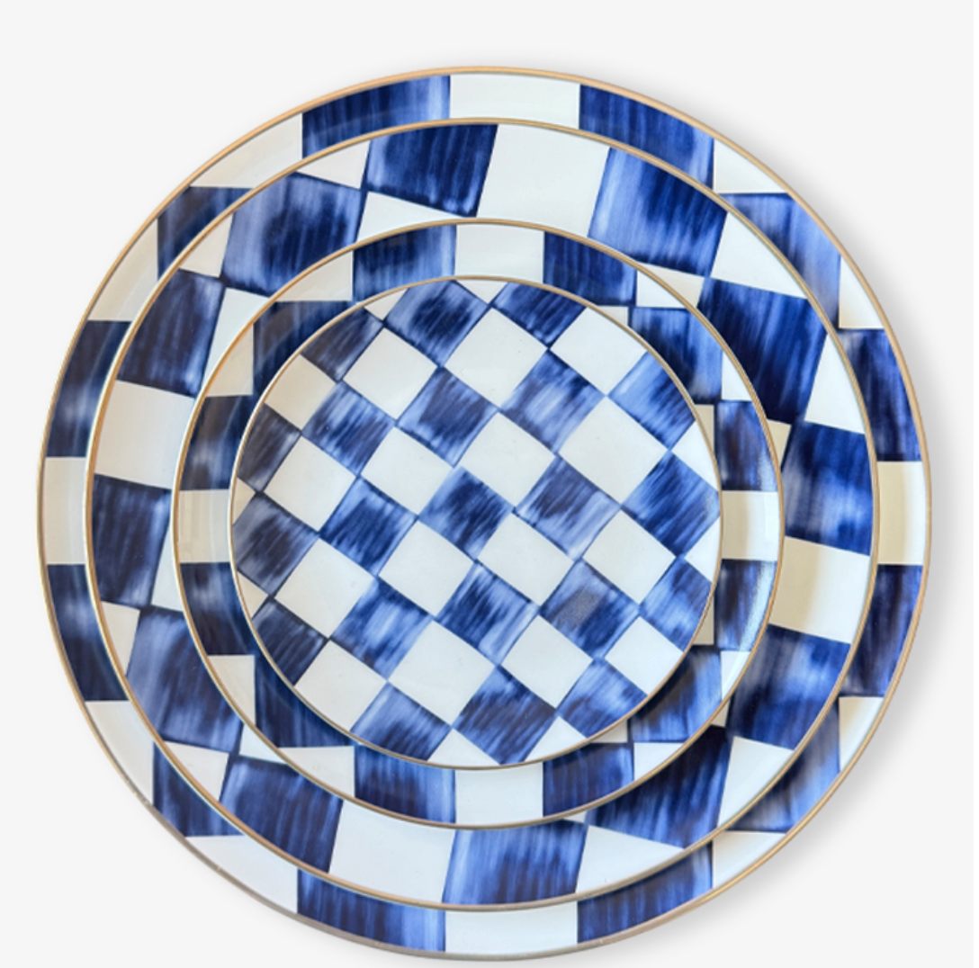 Grandwell Tableware Blue Golden Rim China Bone Plates