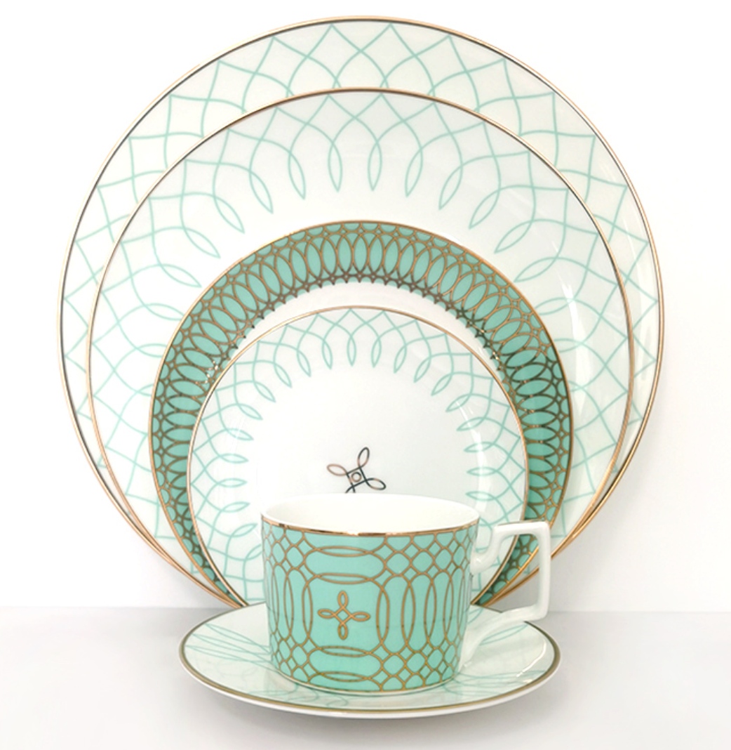 Grandwell Green Coil Bone China Coffee Cup & Saucer